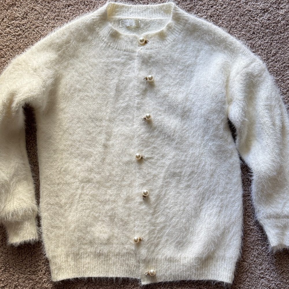 Vita Grace White Fuzzy Cardigan